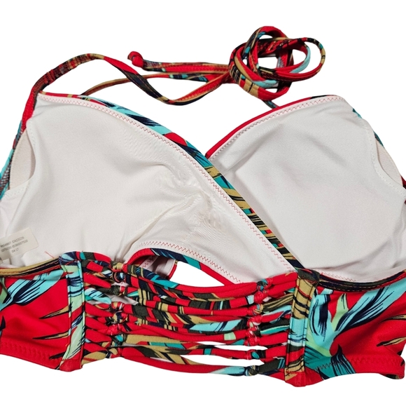 PINK By Victoria's Secret Wrap Front Bikini Top, Red Tropical, Small - Picture 10 of 14